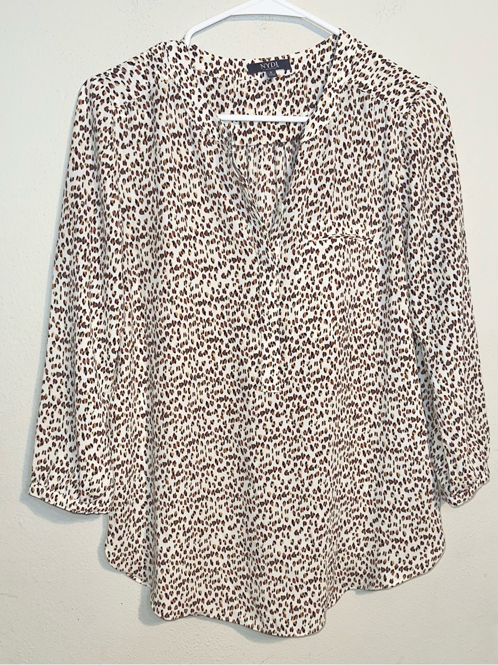 NYDJ Cream and Brown Leopard Print Blouse
